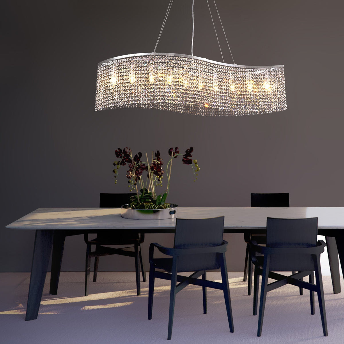 Kronleuchter Rechteckig Kristall Esszimmer Welle