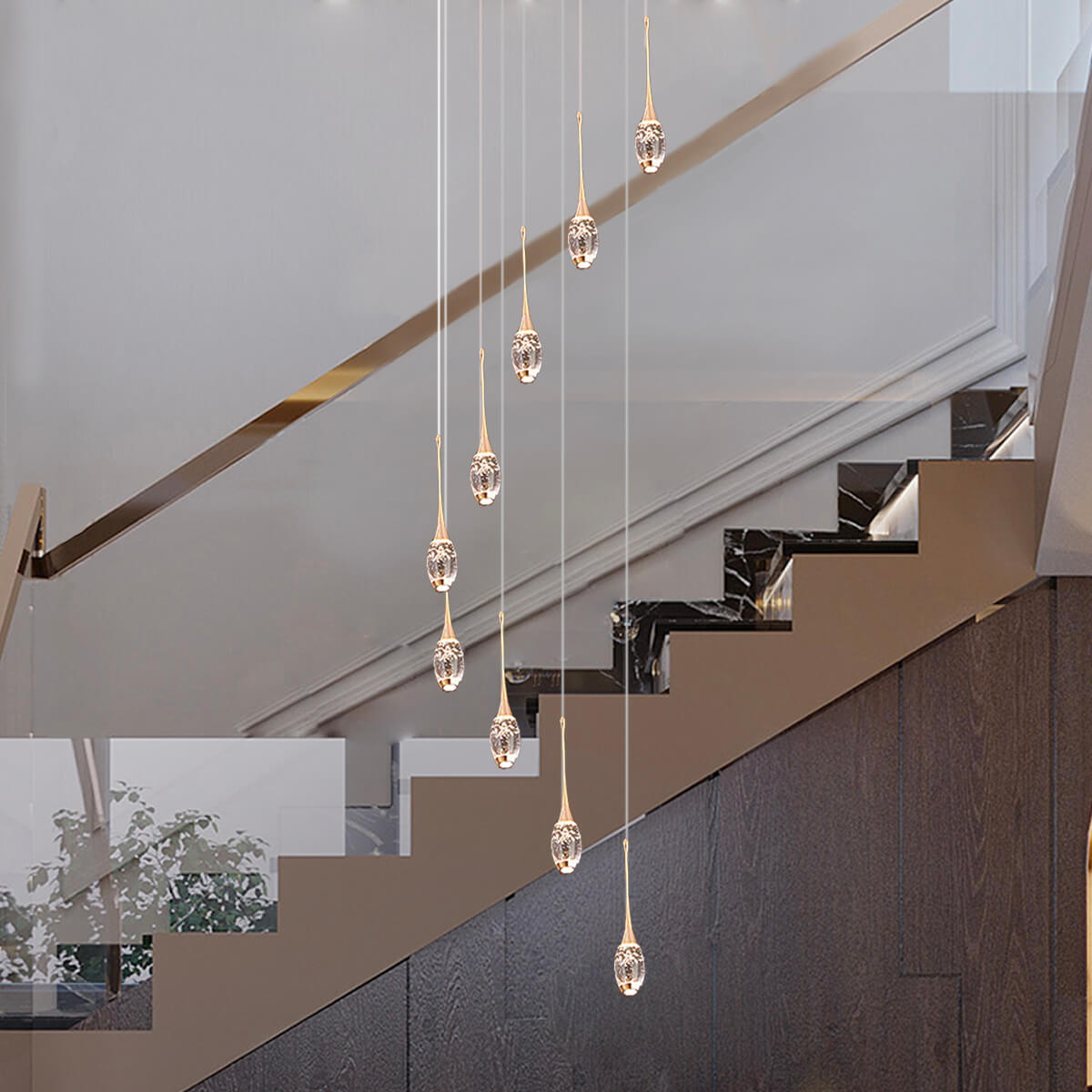 Kronleuchter Drehbar aus Kristall LED für Treppenhaus