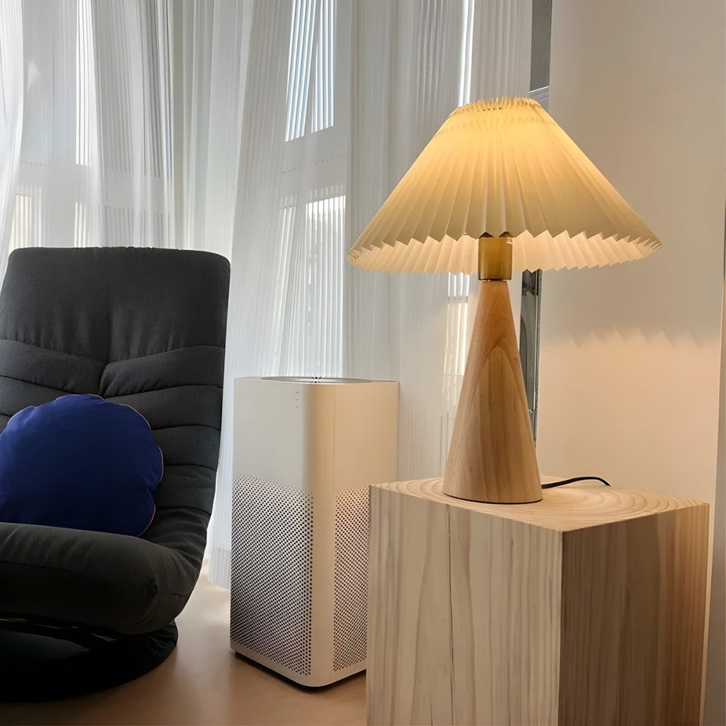 Nachttischlampe Holz und Weiß