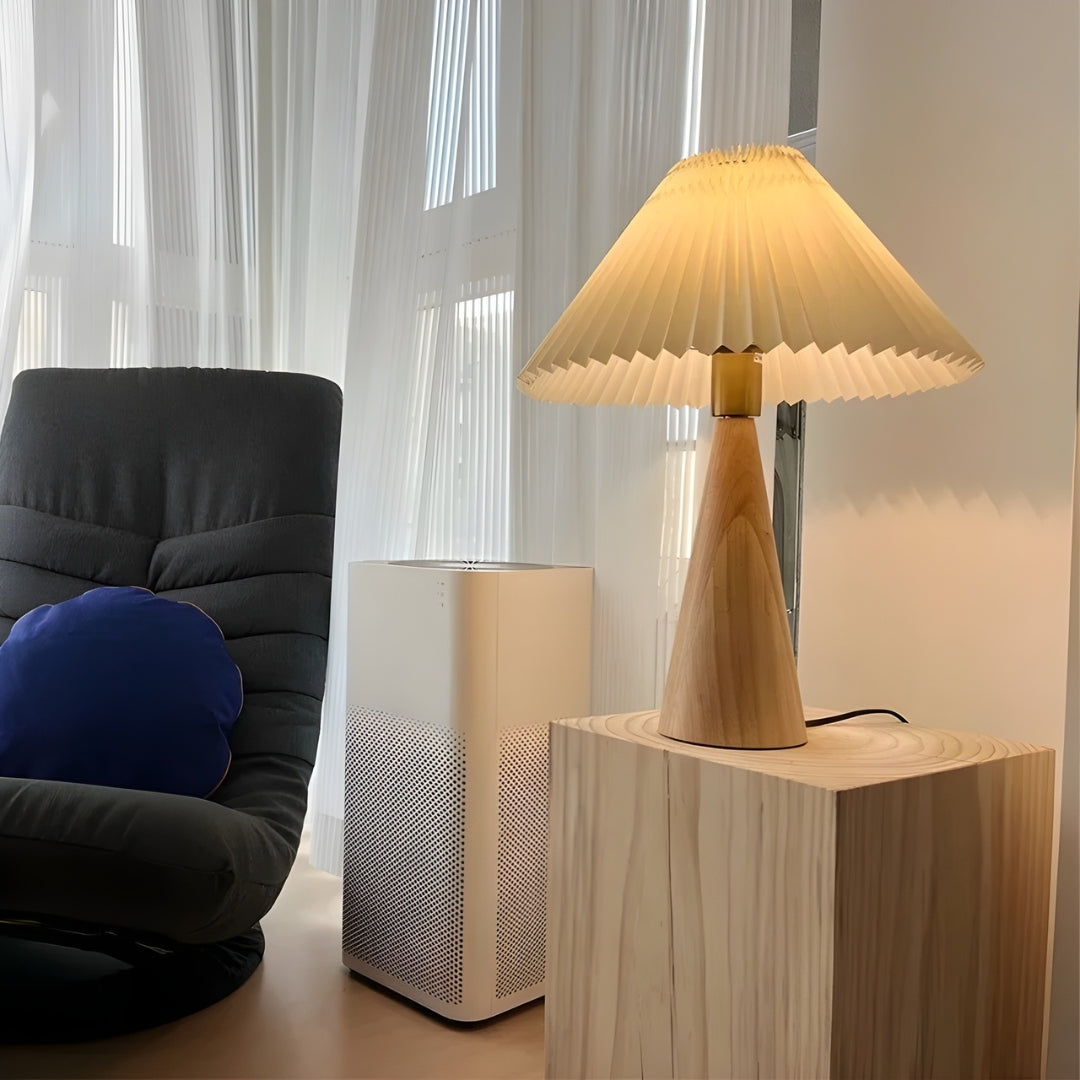 Nachttischlampe Holz und Weiß