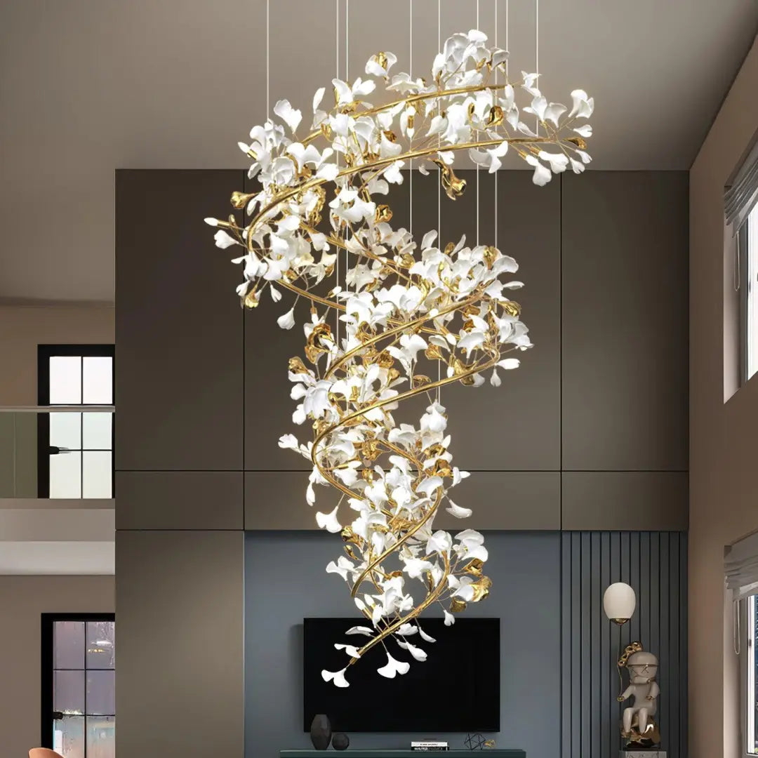 Kronleuchter Gold aus Keramik Blumen
