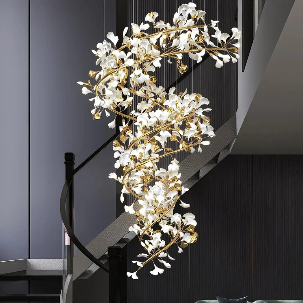 Kronleuchter Gold aus Keramik Blumen