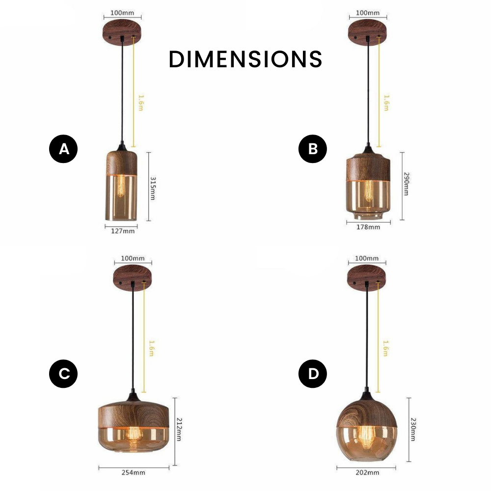 Pendelleuchte Holz und Glas Loft-Stil Retro Design modern