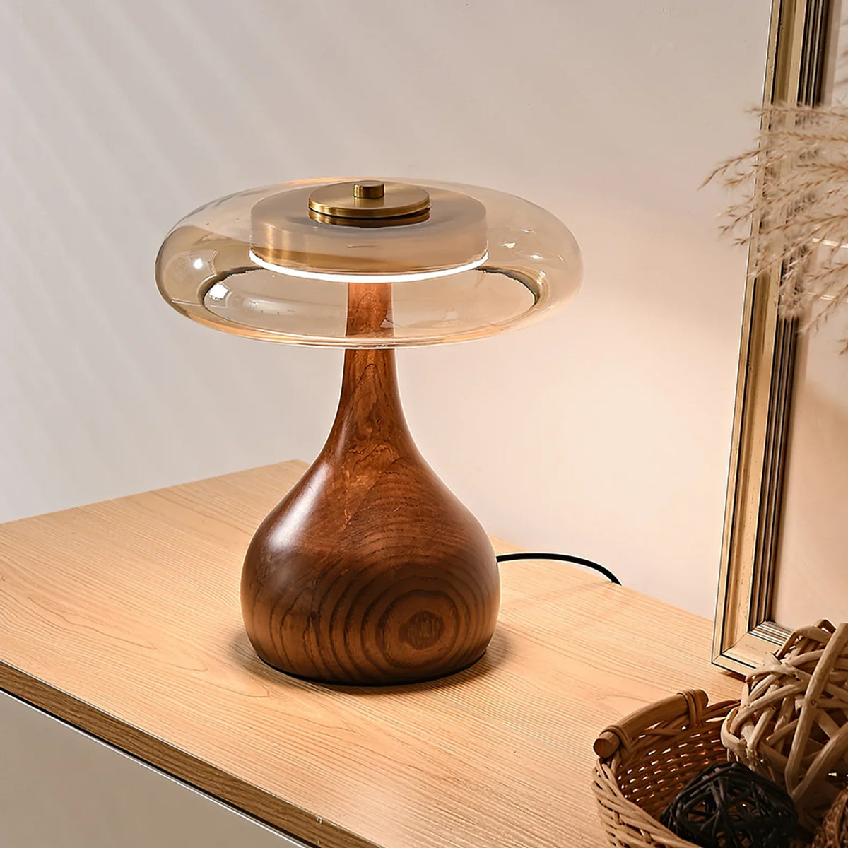 Nachttischlampe Naturholz