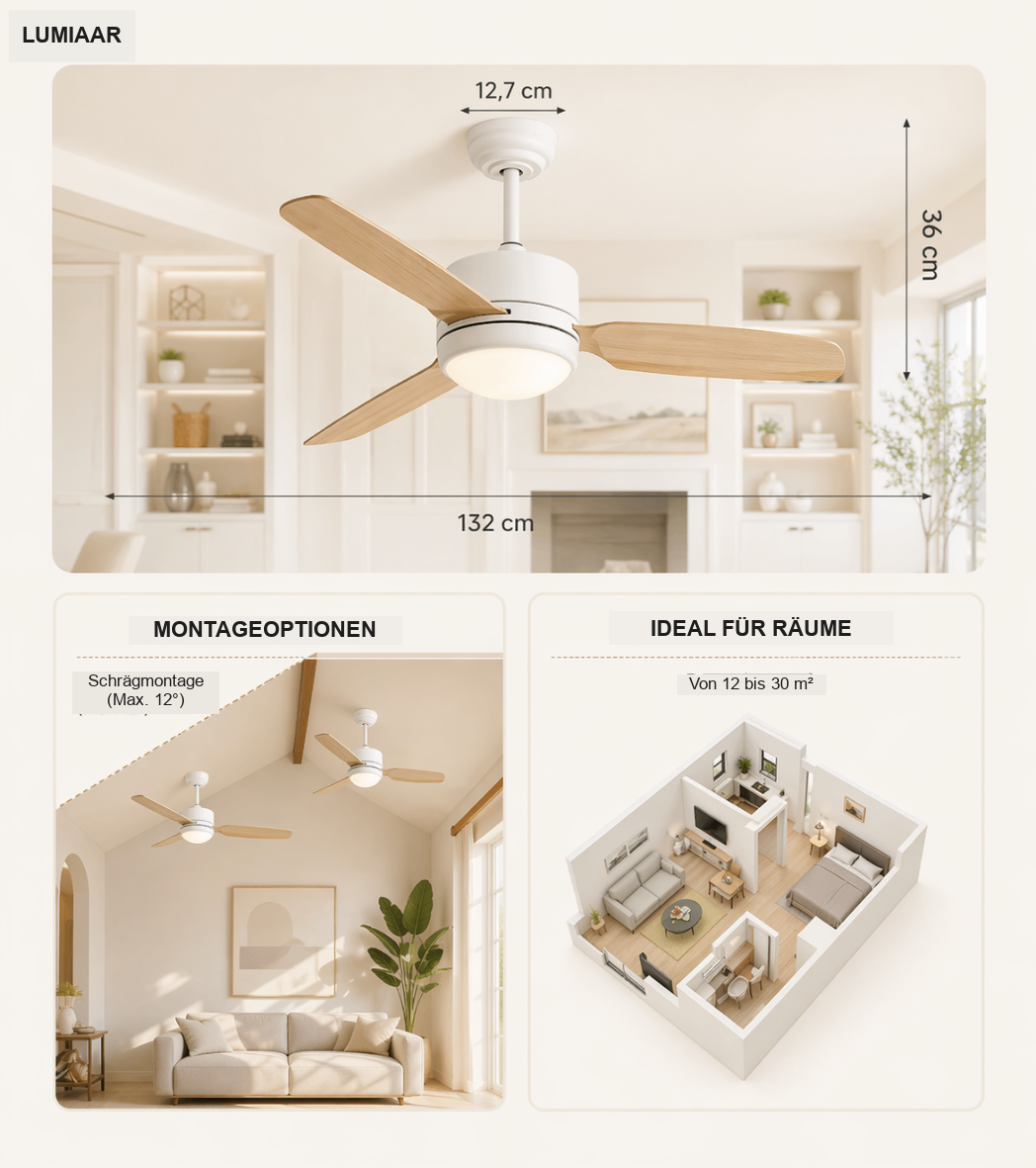 Calisto | Design-Ventilator LED Fernbedienung 117 cm