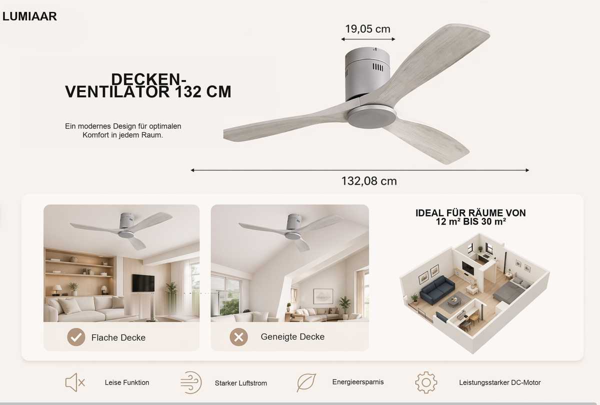 Calanque | Design-Ventilator LED Fernbedienung 132 cm