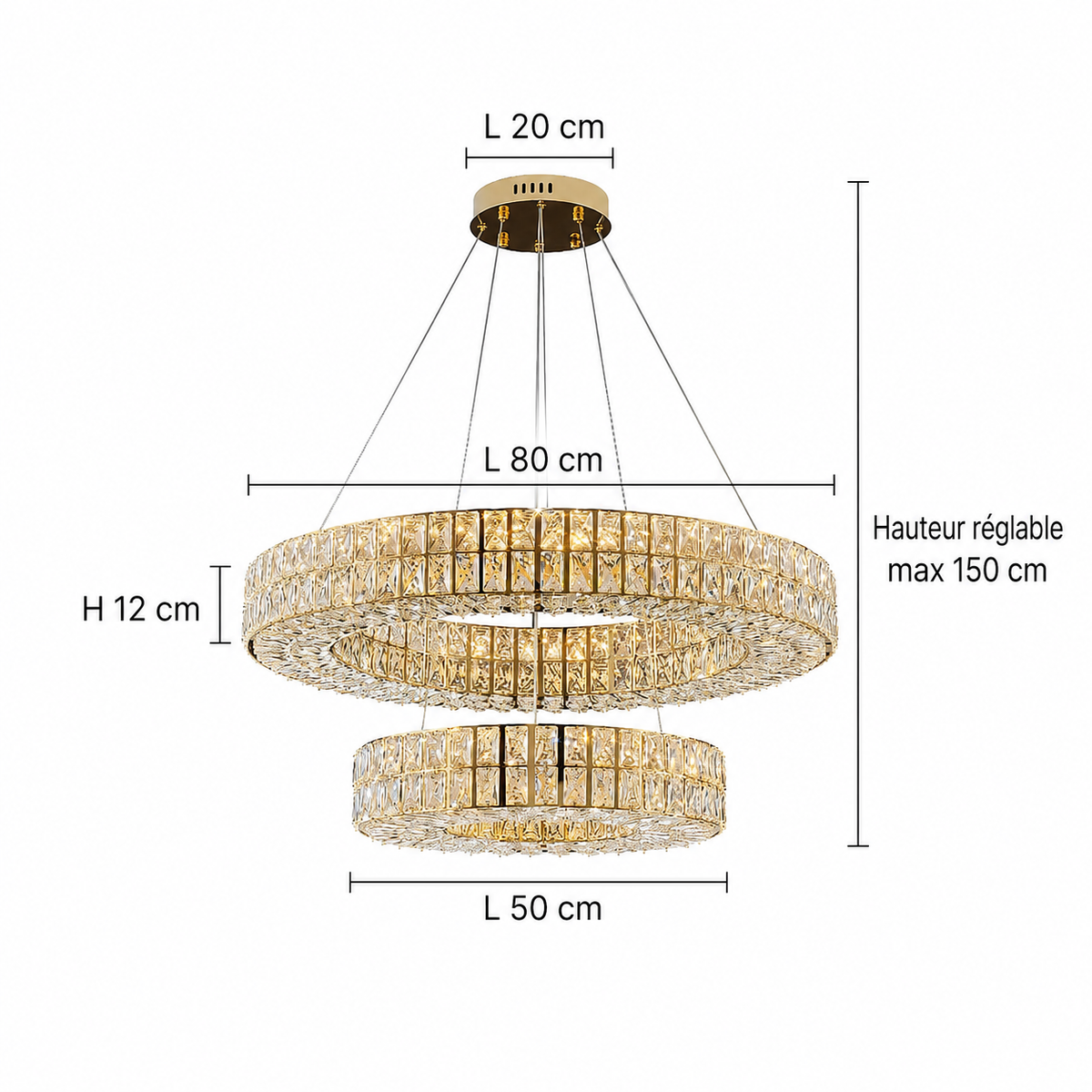 Kronleuchter Kristall Gold mit Doppel Ring für Esszimmer