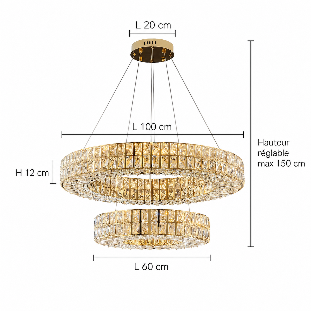 Kronleuchter Kristall Gold mit Doppel Ring für Esszimmer