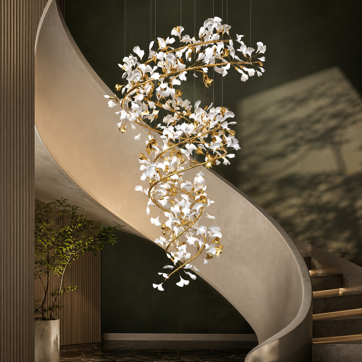 Kronleuchter Gold aus Keramik Blumen