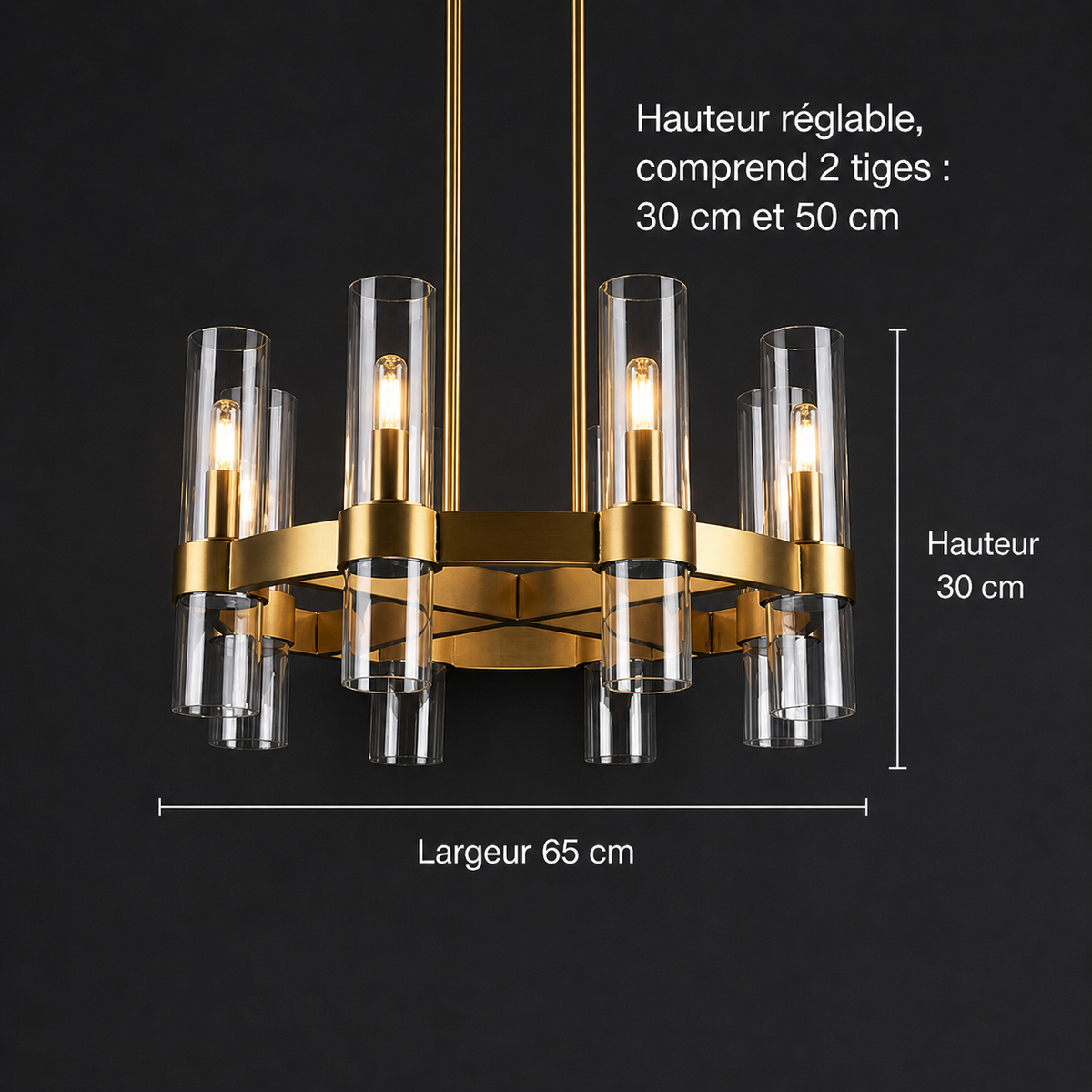 Kronleuchter Röhre Glas Transparent Gold für Esszimmer