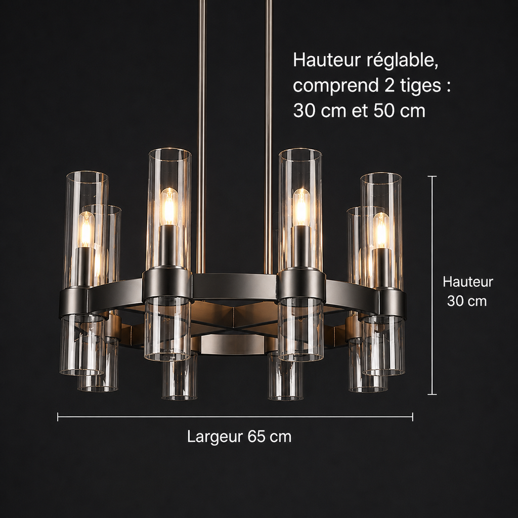 Kronleuchter Röhre Glas Transparent Gold für Esszimmer