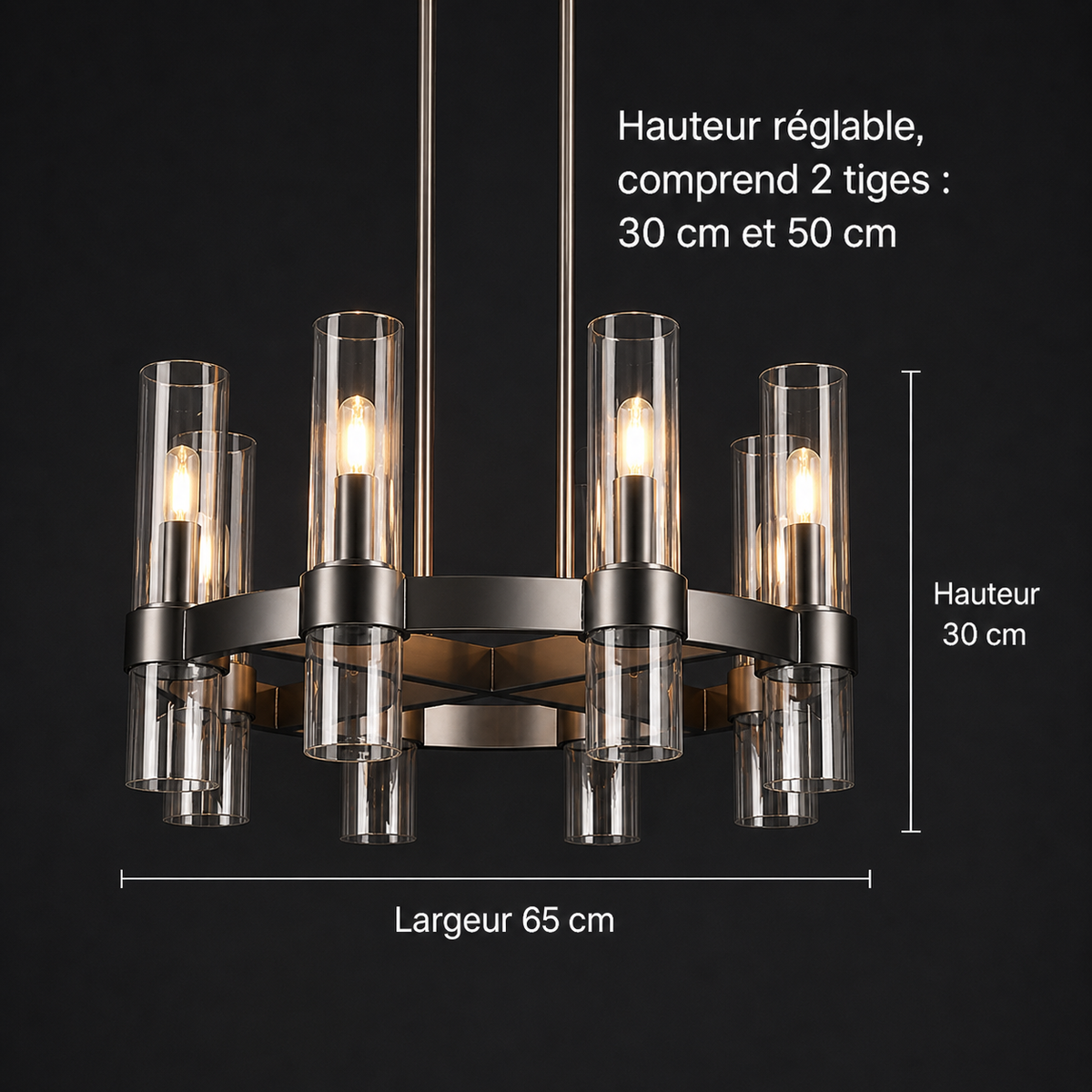 Kronleuchter Röhre Glas Transparent Gold für Esszimmer