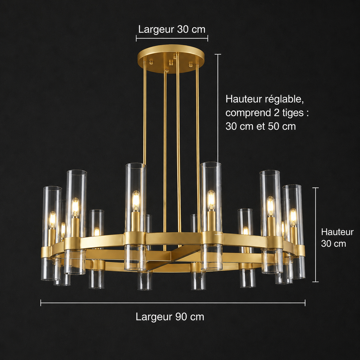 Kronleuchter Röhre Glas Transparent Gold für Esszimmer