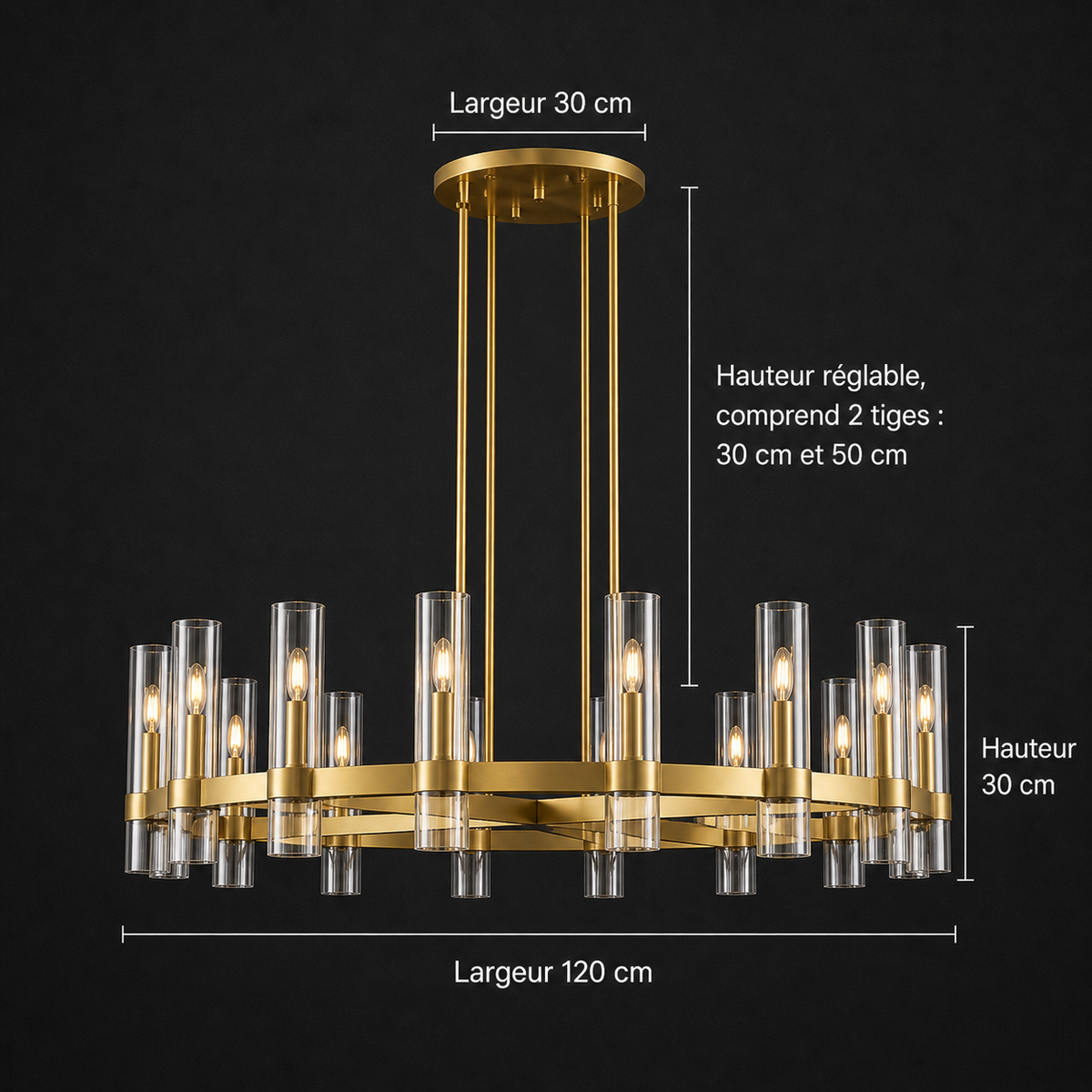 Kronleuchter Röhre Glas Transparent Gold für Esszimmer
