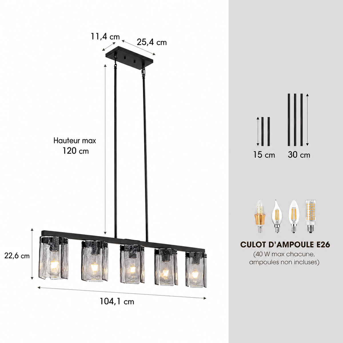 Kronleuchter Linear Rauchglas für Esszimmer