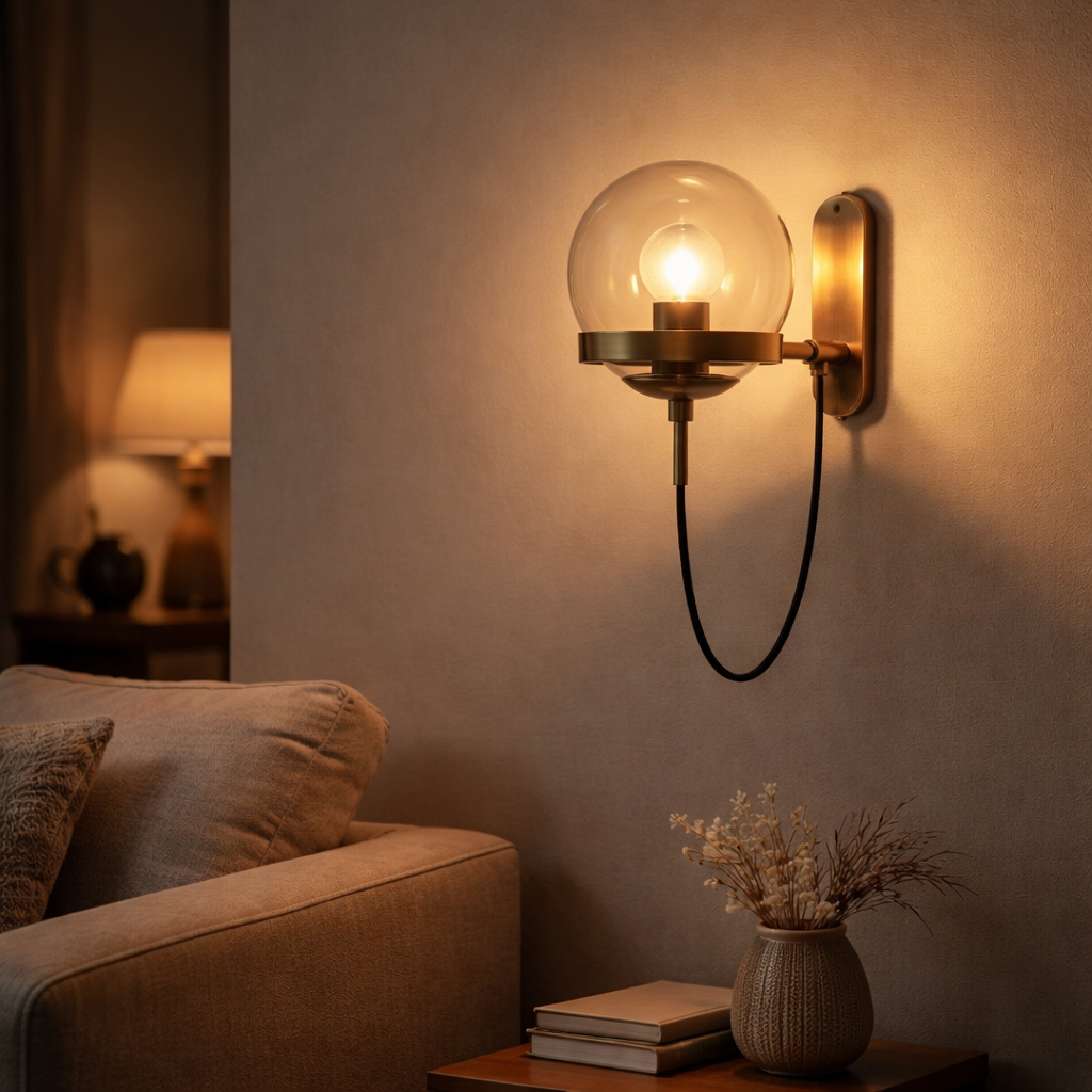 Wandleuchte LED Metall mit Kugel aus Glas Design