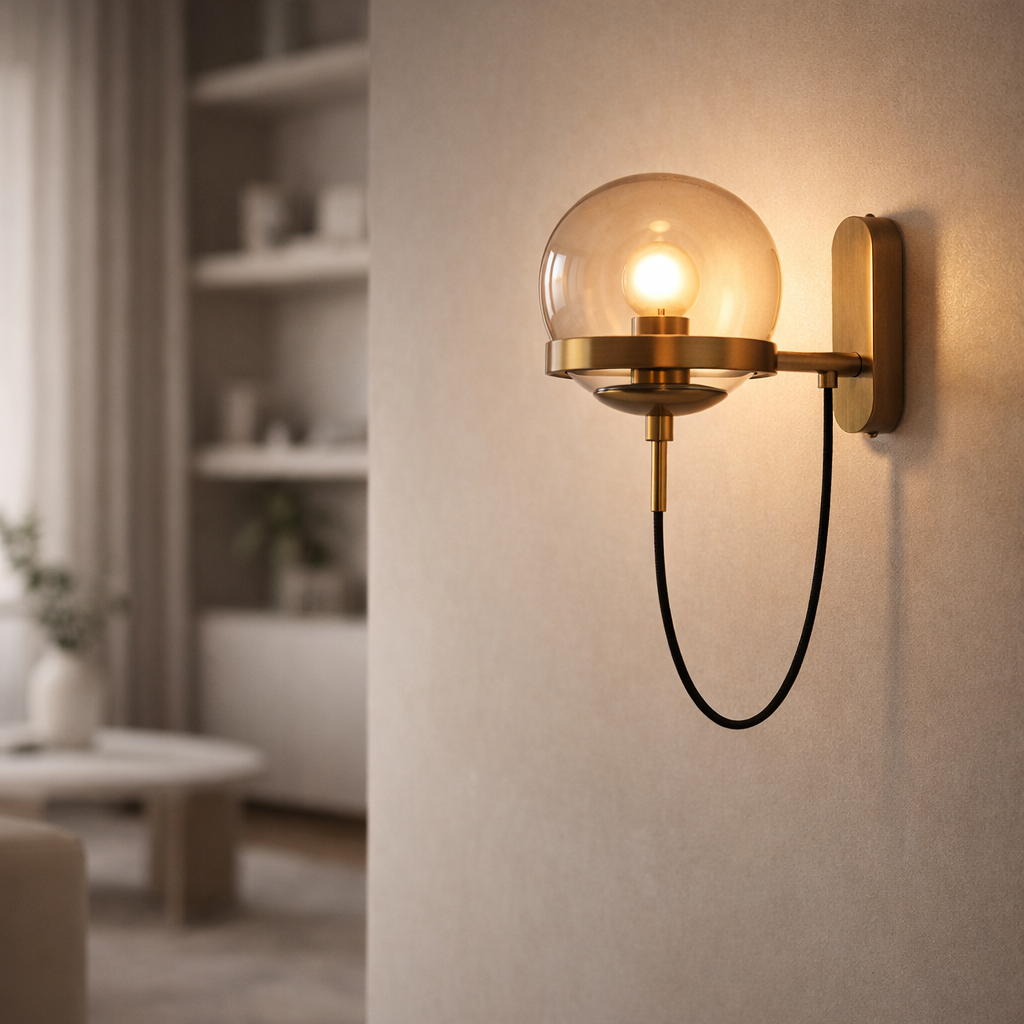 Wandleuchte LED Metall mit Kugel aus Glas Design