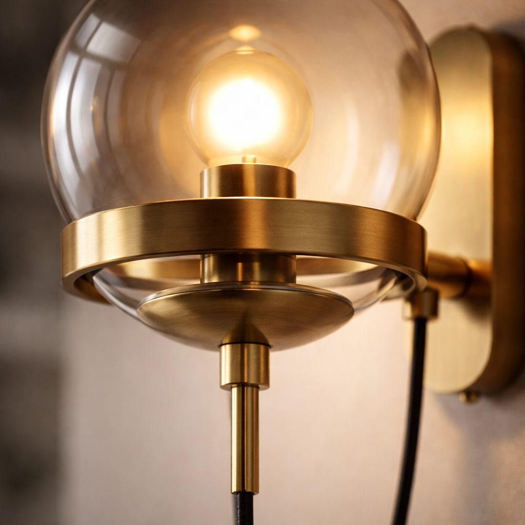 Wandleuchte LED Metall mit Kugel aus Glas Design