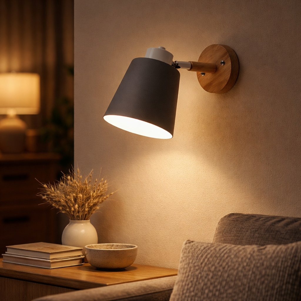 Wandleuchte LED Schwenkbar Metall und Support Holz