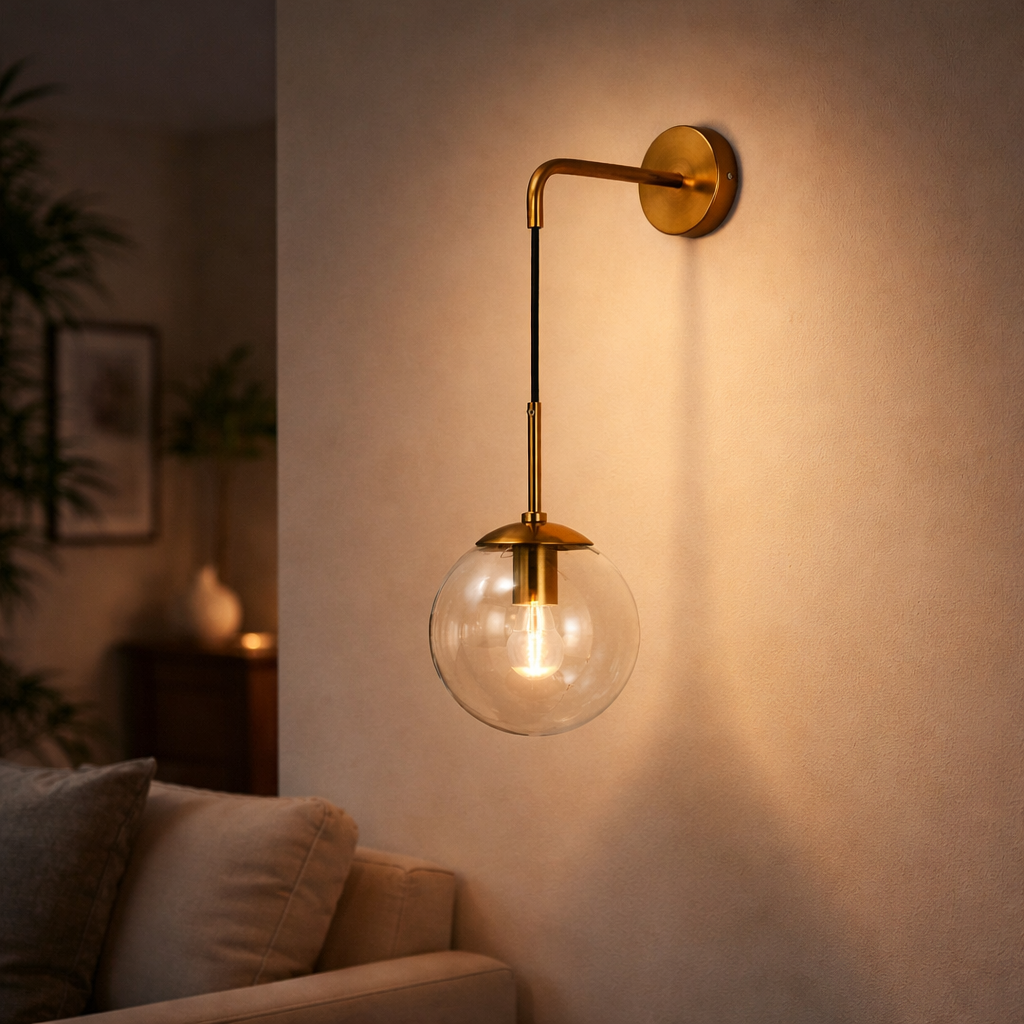 Wandleuchte mit Kugel Glas Hängend Design modern