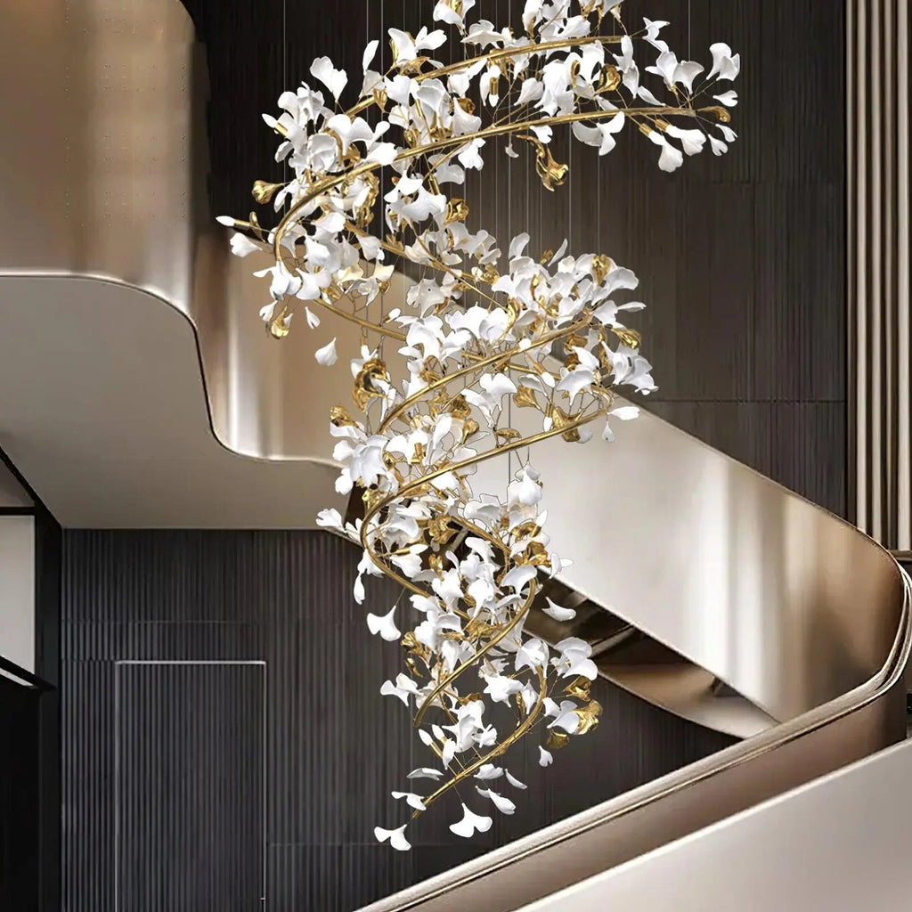 Kronleuchter Gold aus Keramik Blumen
