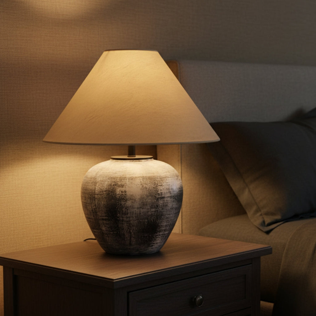 Nachttischlampe Japanisch aus Keramik