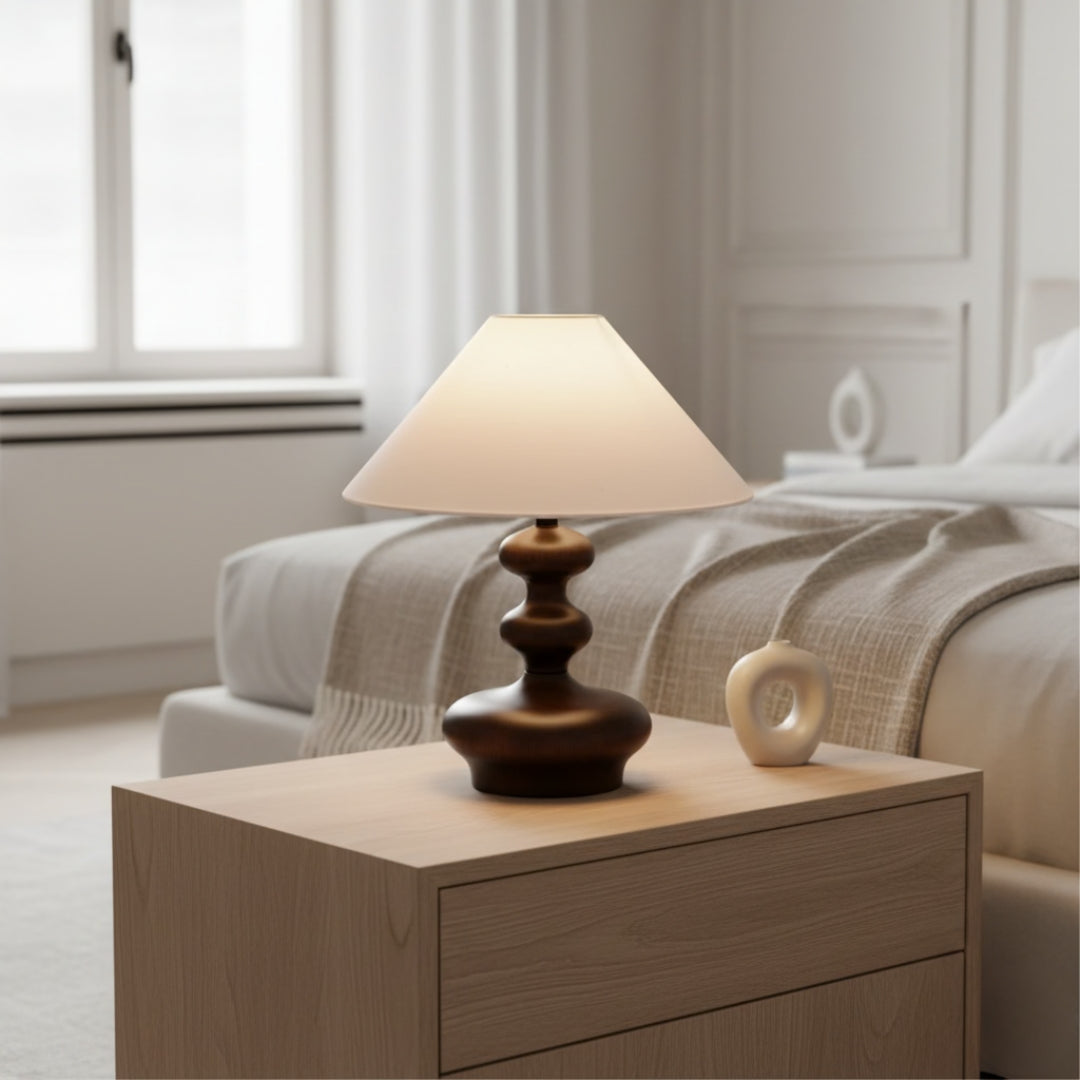 Nachttischlampe Holz Pilzform