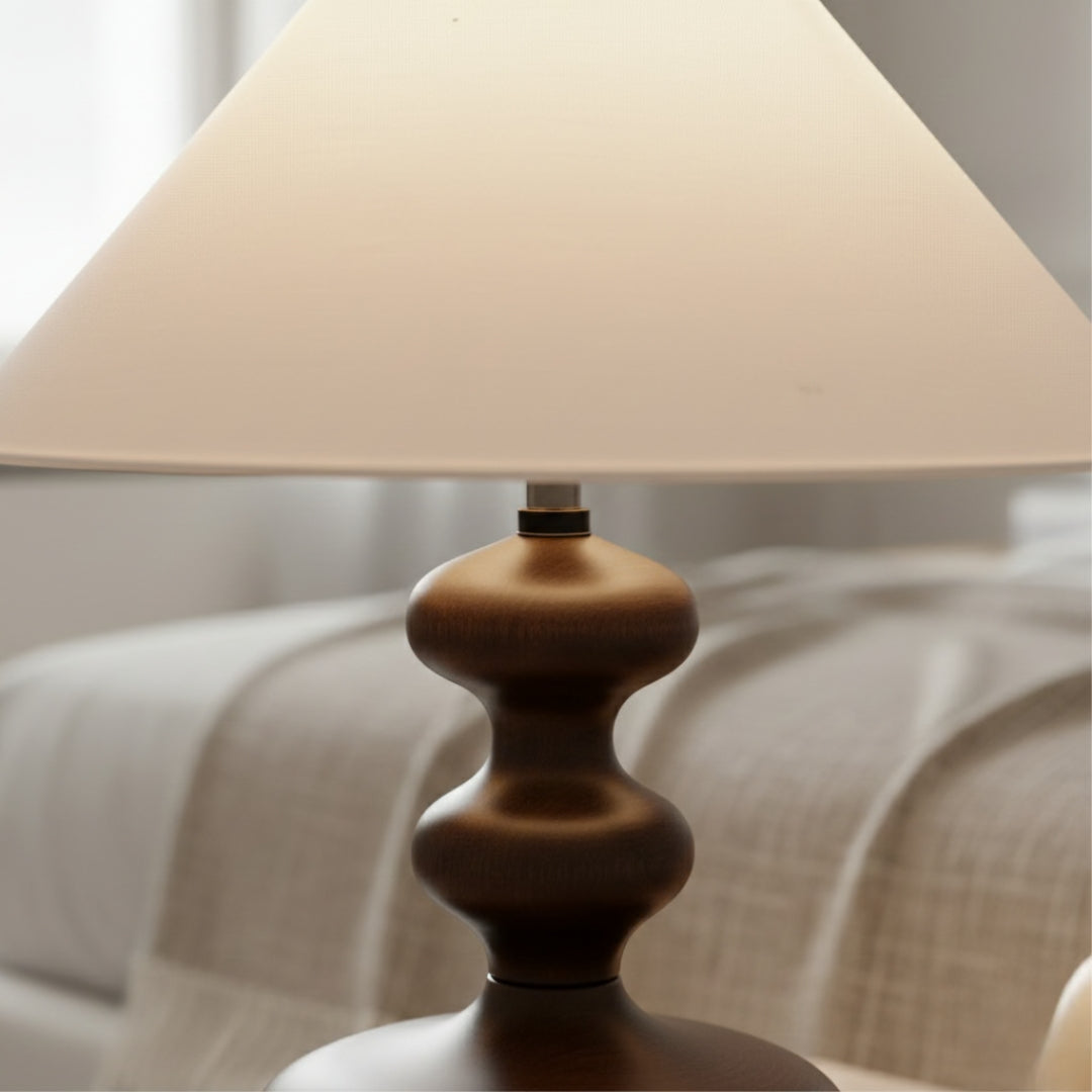 Nachttischlampe Holz Pilzform