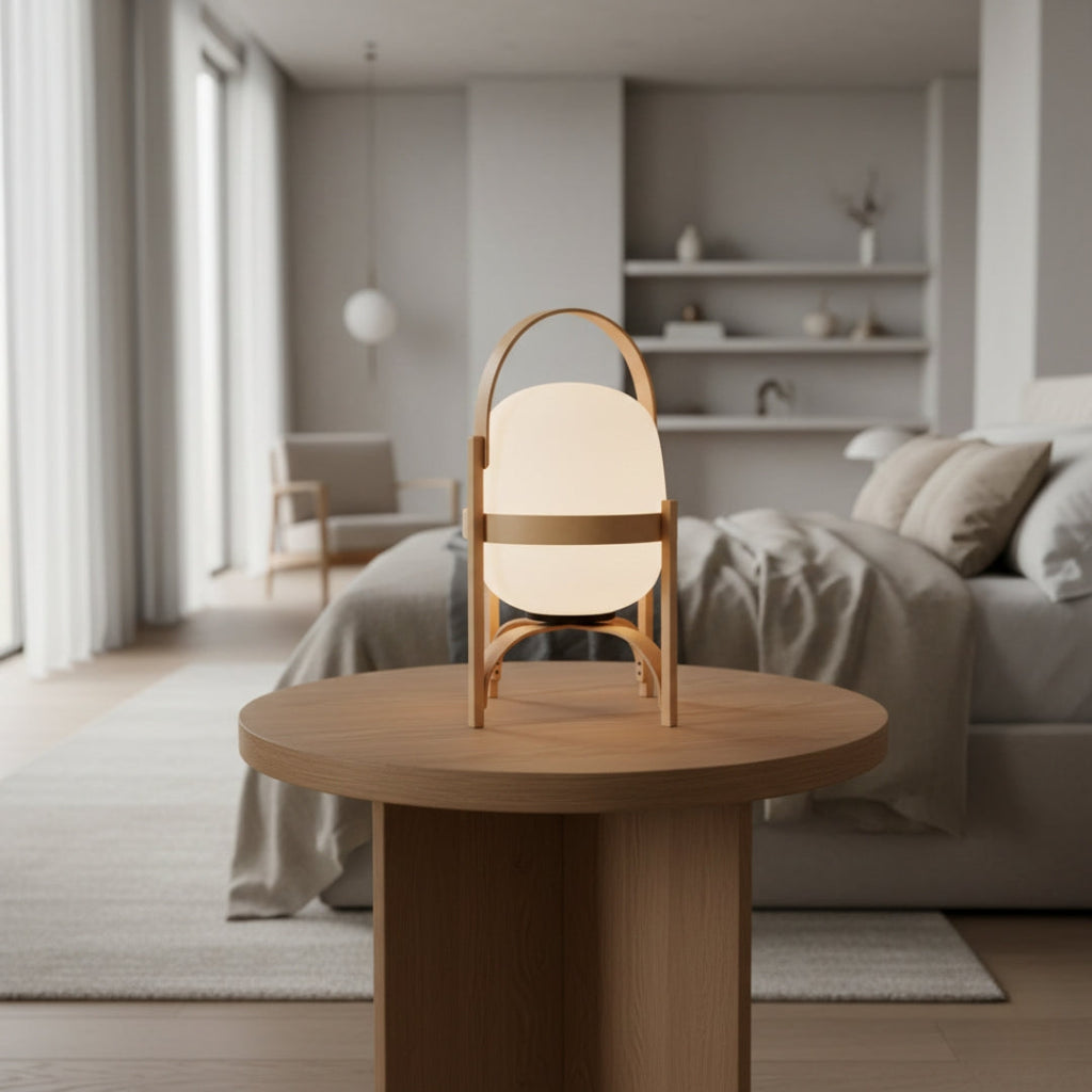 Nachttischlampe Holz im japanischen Stil