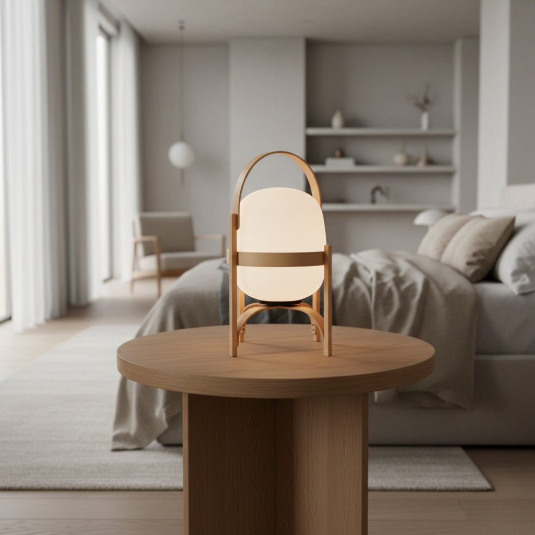 Nachttischlampe Holz im japanischen Stil