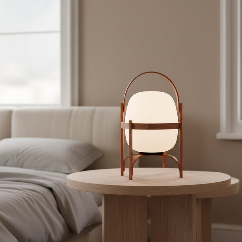 Nachttischlampe Holz im japanischen Stil