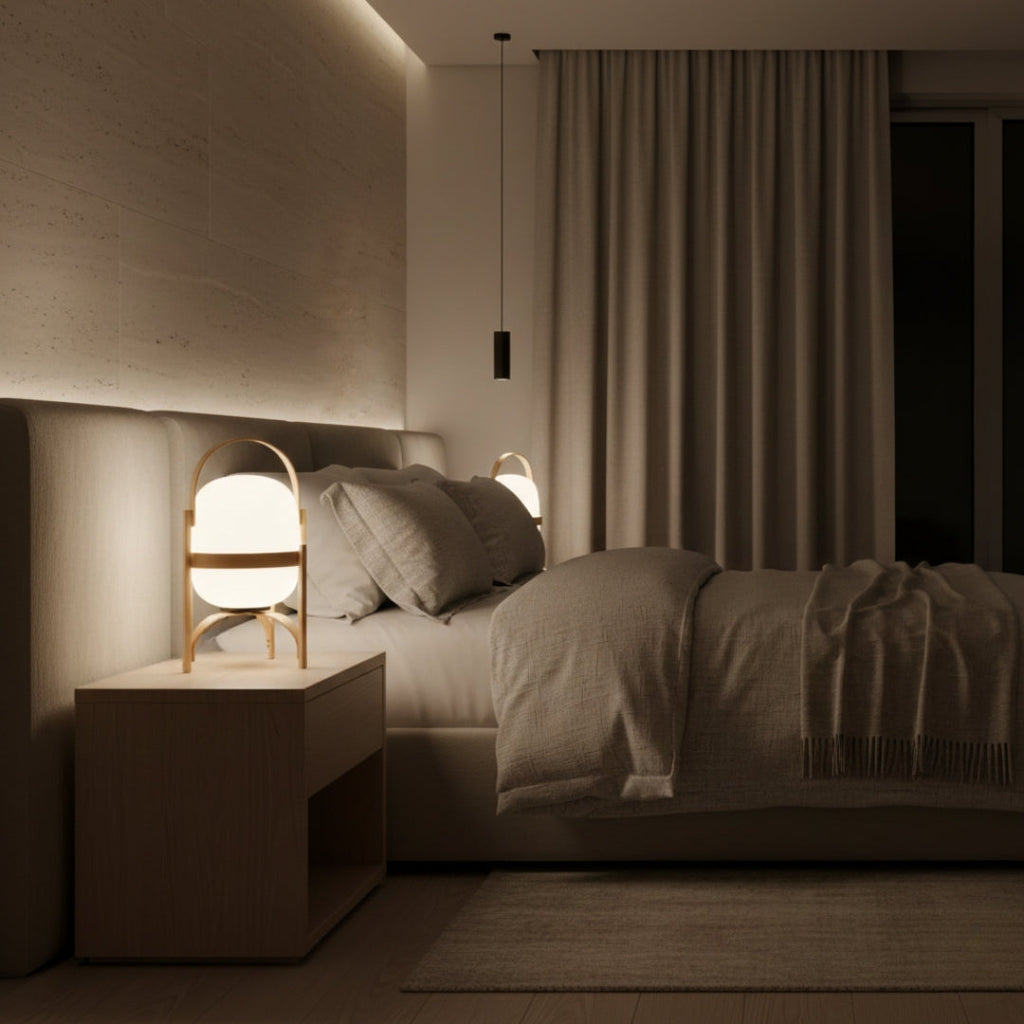 Nachttischlampe Holz im japanischen Stil