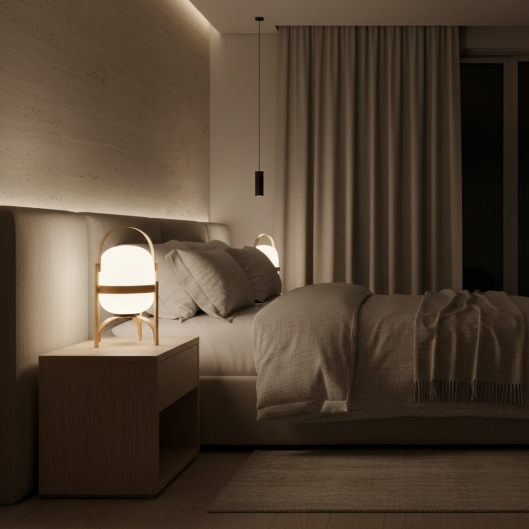 Nachttischlampe Holz im japanischen Stil