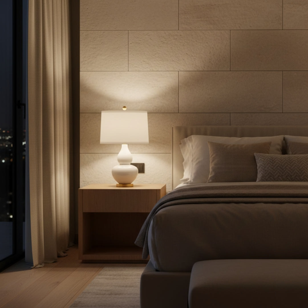 Nachttischlampe Keramik Weiß