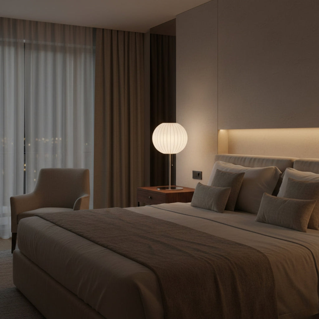 Nachttischlampe aus Stoff Weiß