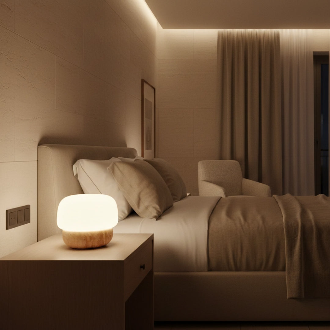 Nachttischlampe aus Travertin