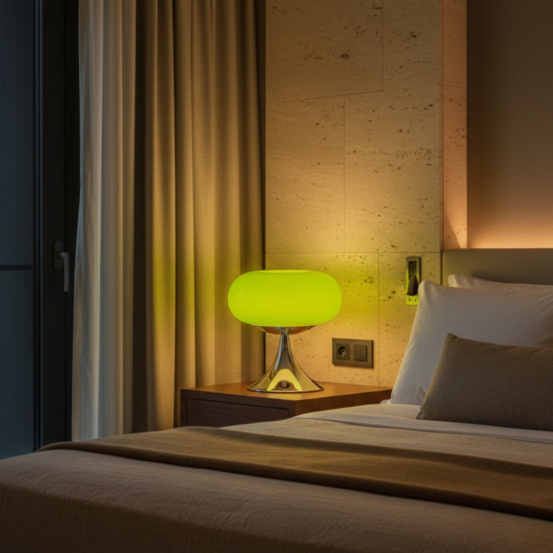 Nachttischlampe aus farbigem Glas