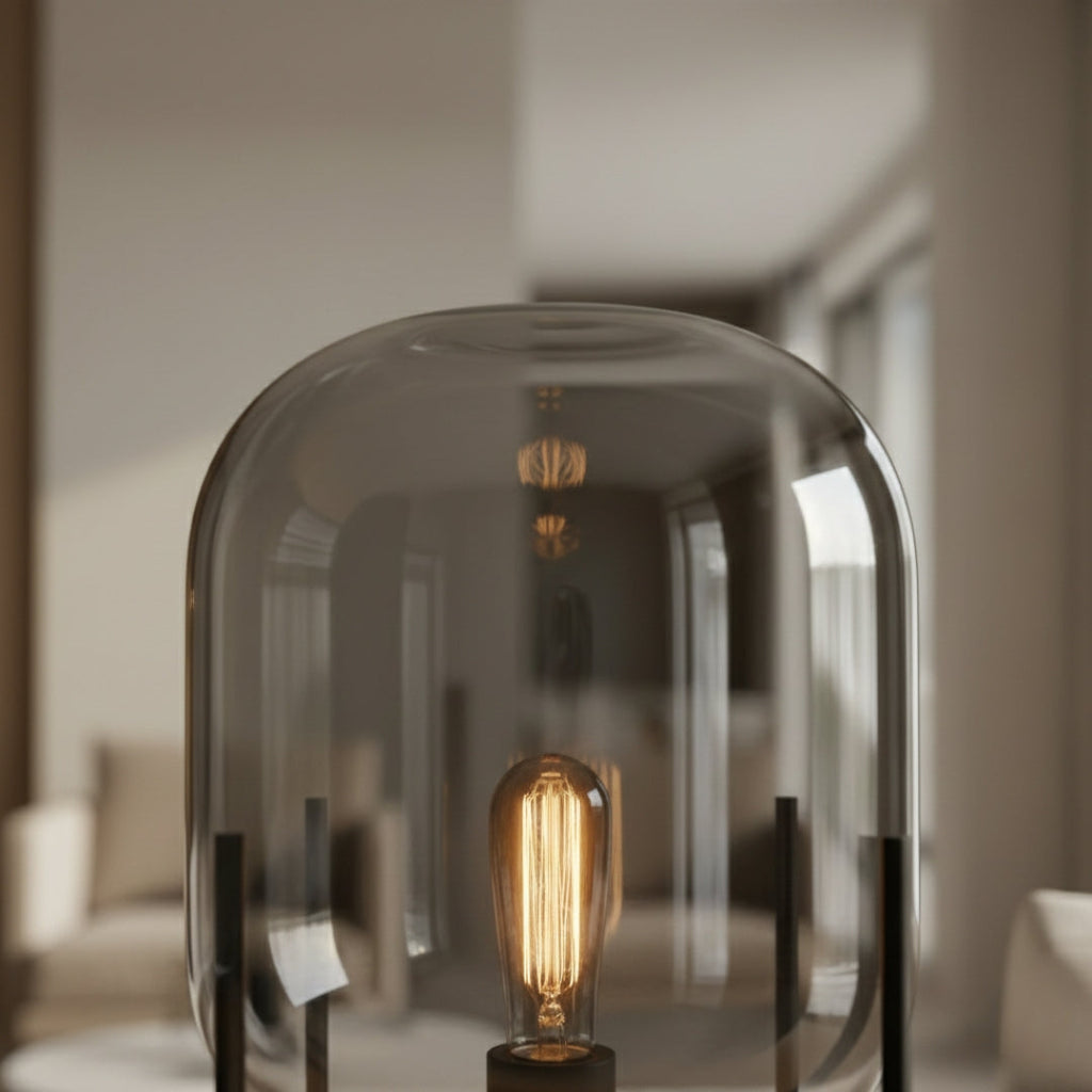 Nachttischlampe aus Rauchglas