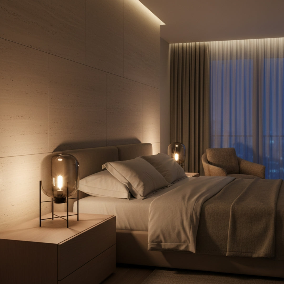 Nachttischlampe aus Rauchglas