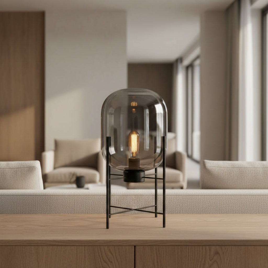 Nachttischlampe aus Rauchglas