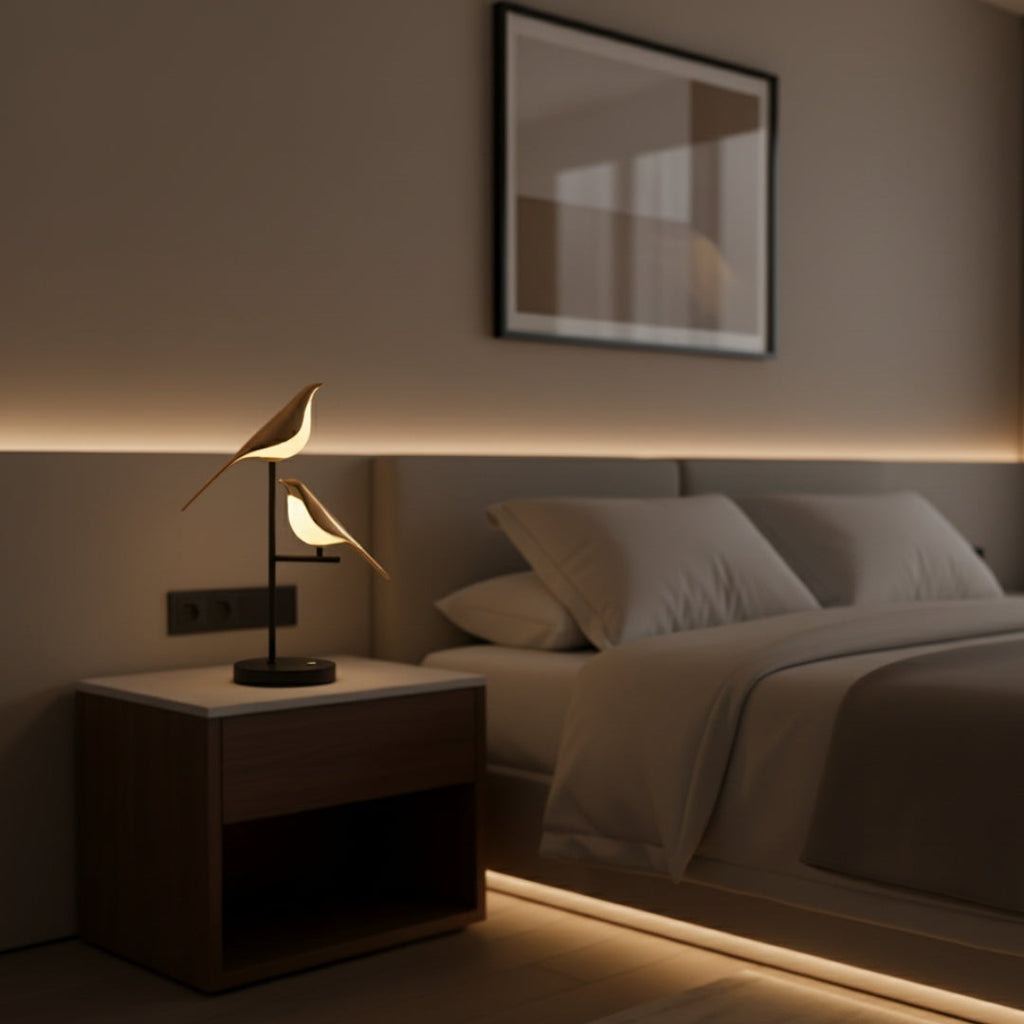 Nachttischlampe Vogel mit LED