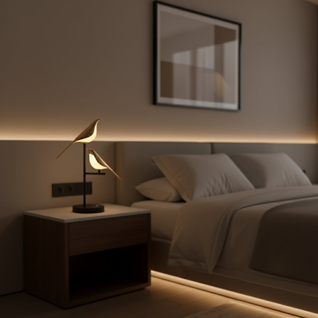 Nachttischlampe Vogel mit LED