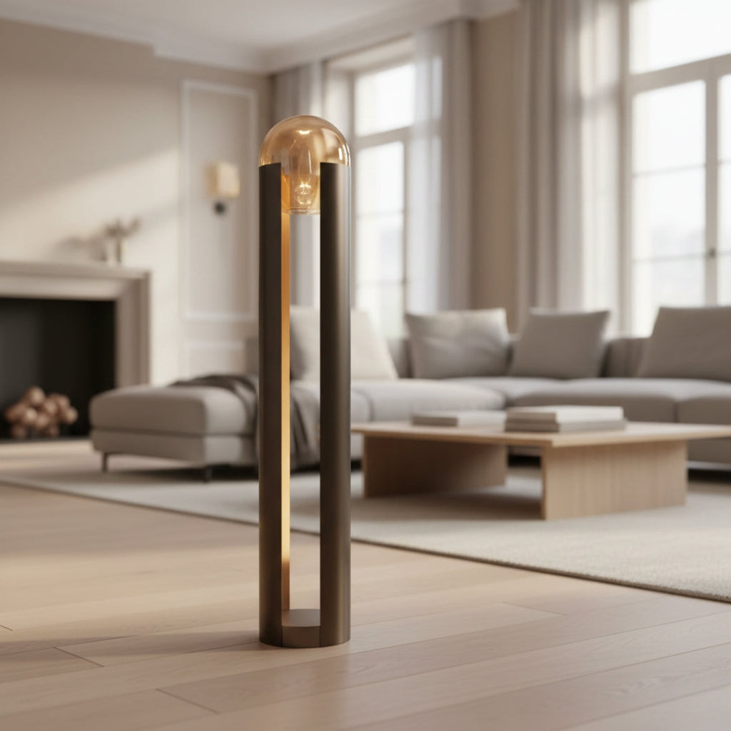 Stehlampe mit Kugel aus Glas