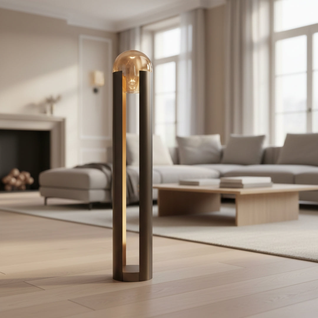 Stehlampe mit Kugel aus Glas