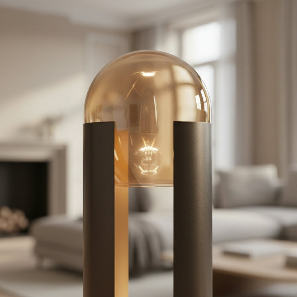 Stehlampe mit Kugel aus Glas