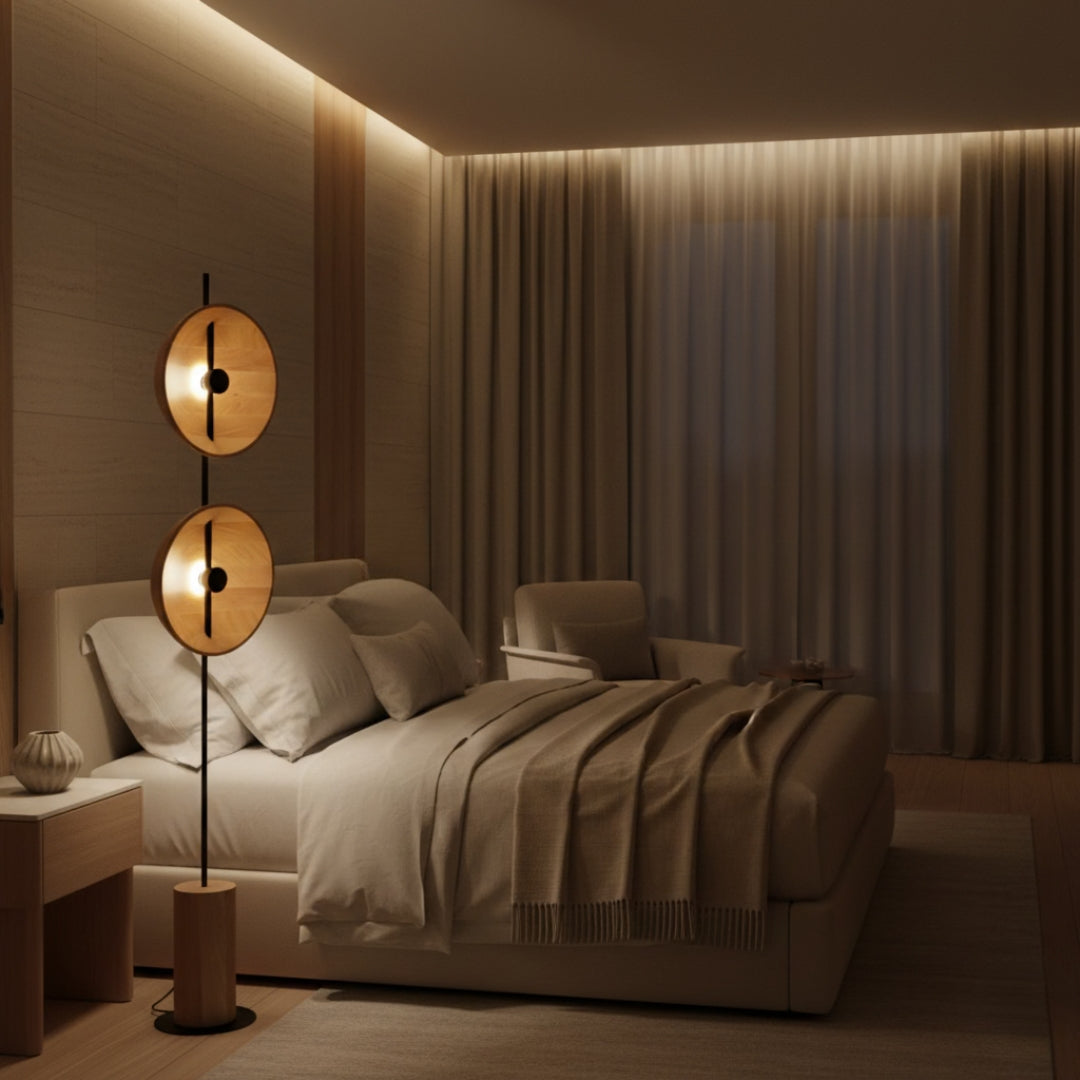Stehlampe Holz und Metall