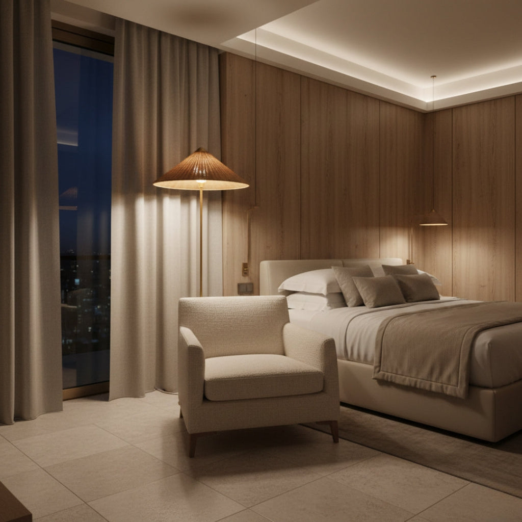 Stehlampe aus Rattan