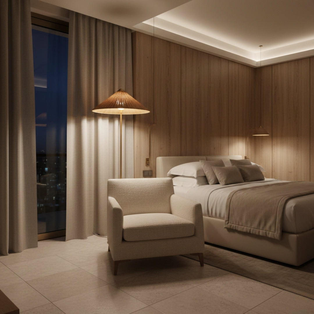 Stehlampe aus Rattan