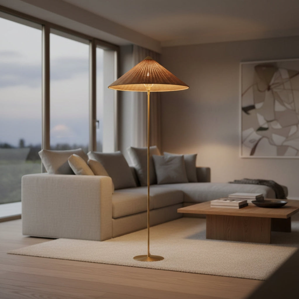 Stehlampe aus Rattan