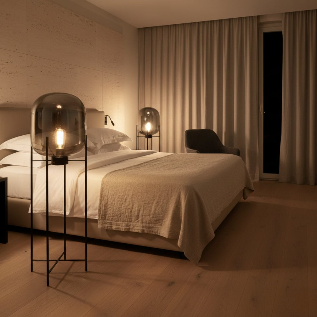 Stehlampe Schmiedeeisen und Glas